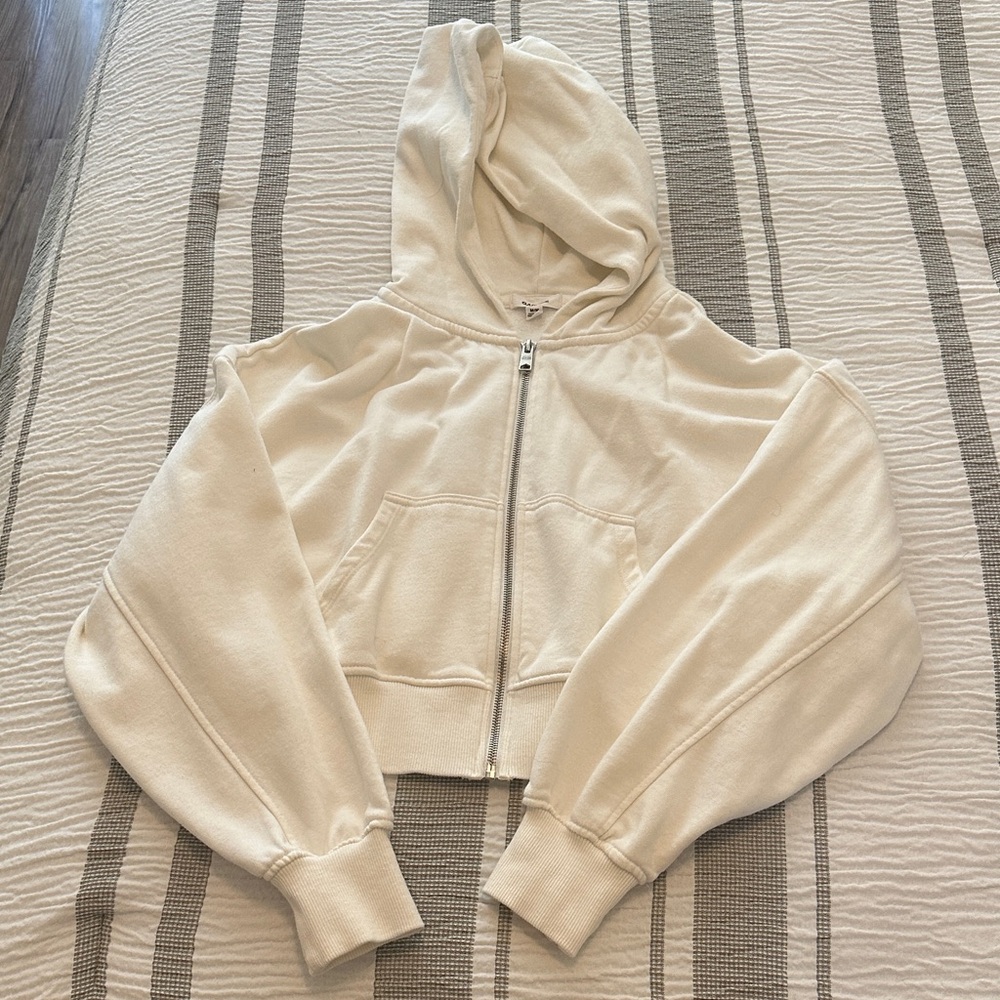 Garage Crop Off-White Zip-Up Hoodie